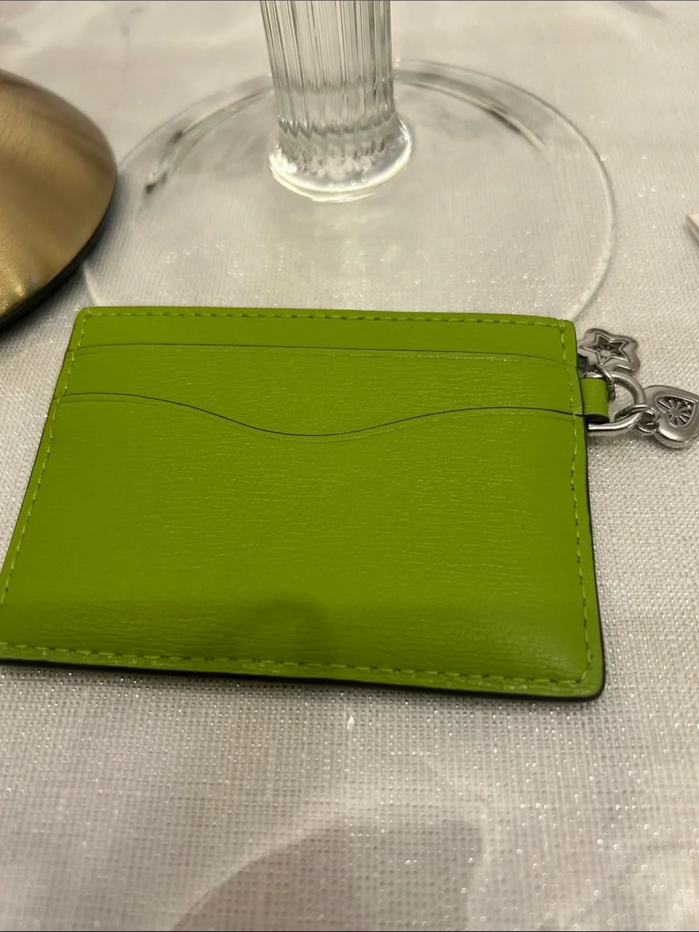 Tory Burch Bright Lime Green Leather Card Holder with charm Rory BNWT